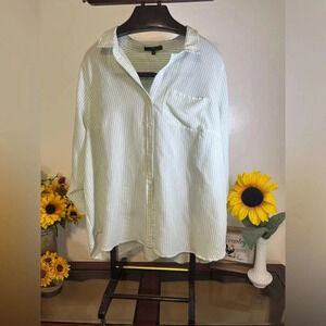 Velvet heart women’s size 3X long sleeve green & white striped button blouse